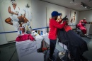 UNH community members getting free haircuts 