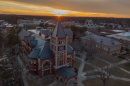UNH campus and Thompson Hall at sunset