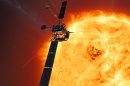 Illustration of Solar Orbiter near the sun.