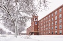 UNH Manchester campus covered in snow during winter