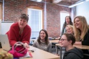 Laurie Shaffer, lecturer of ASL/English interpreting at UNH Manchester, working with students