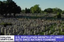 A photo showing cemeteries with a masthead discussing COVID-19's impact on the population growth rate.