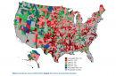 A photo of a map showing population declines in rural places around the country