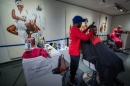 Student receiving a haircut.