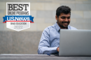 Image of student on laptop with US News Badge