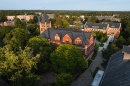 aerial shot of Thompson Hall in early fall