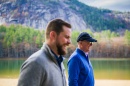 UNH President Jim Dean walks near Echo Lake
