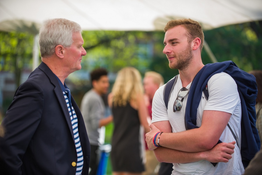 Outgoing UNH president Mark Huddleston with campus community members