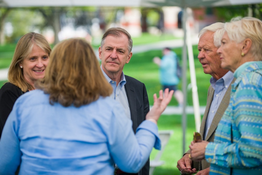 Outgoing UNH president Mark Huddleston with campus community members