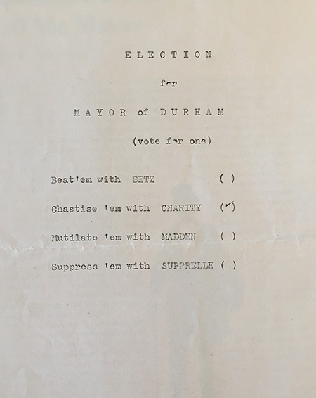 the ballot from the 1939 UNH mayoralty campaign
