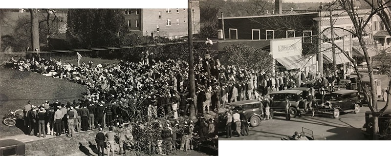 a crowd listening to a speaker during the UNH Mayoralty campaign 1931