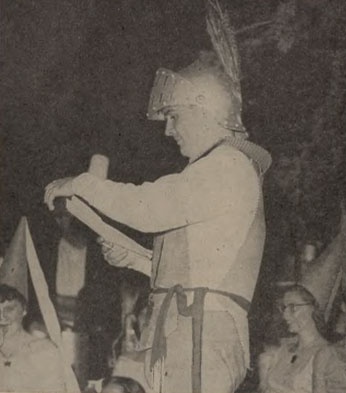 Sir Loin, a UNH student dressed as a knight, during his 1954 Mayoralty campaign