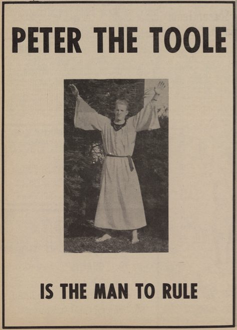 an ad for Peter the Toole, a candidate in the 1964 Mayoralty campaign