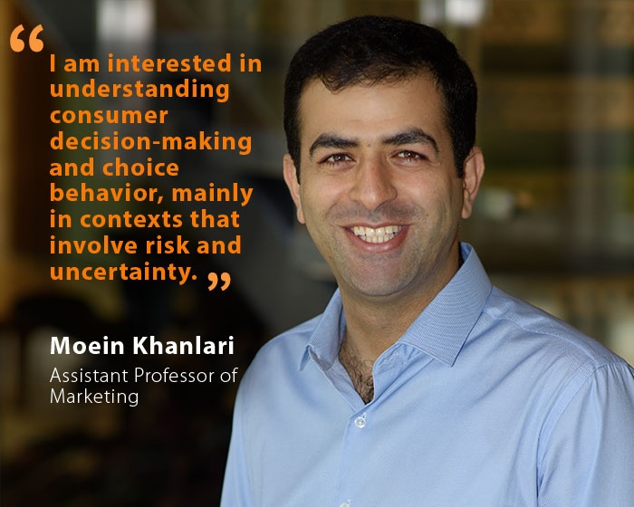 Moein Khanlari, UNH Assistant Professor of Marketing, with quote