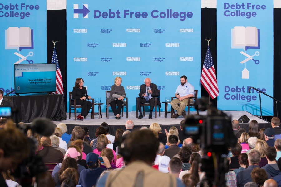 Hillary Clinton and Bernie Sanders in the UNH Field House