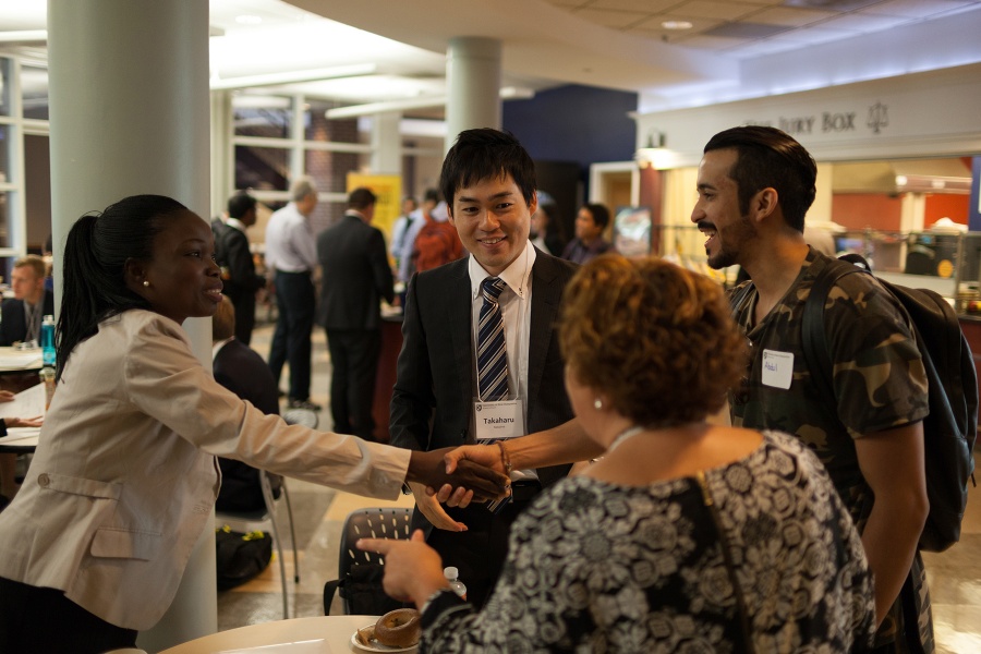 Students making introductions at the law school