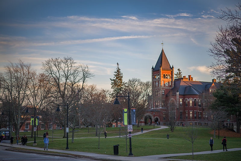 UNH's Thompson Hall at sunset