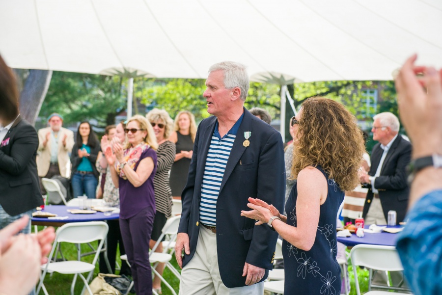 Outgoing UNH president Mark Huddleston with campus community members