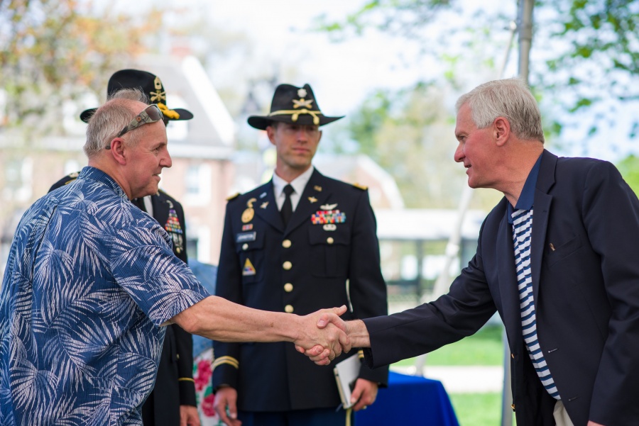 Outgoing UNH president Mark Huddleston with campus community members
