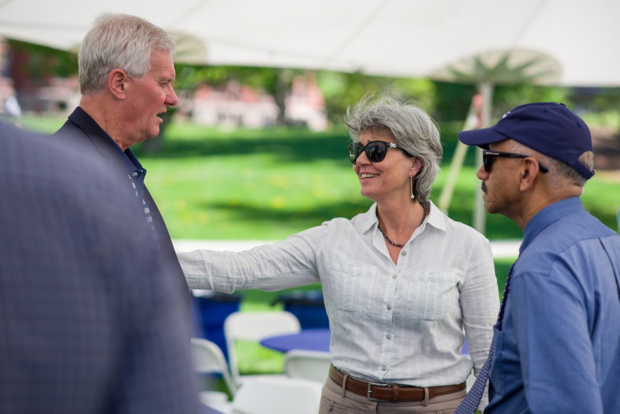 Outgoing UNH president Mark Huddleston with campus community members