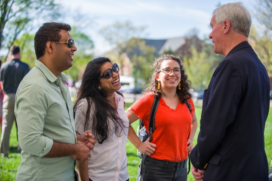Outgoing UNH president Mark Huddleston with campus community members