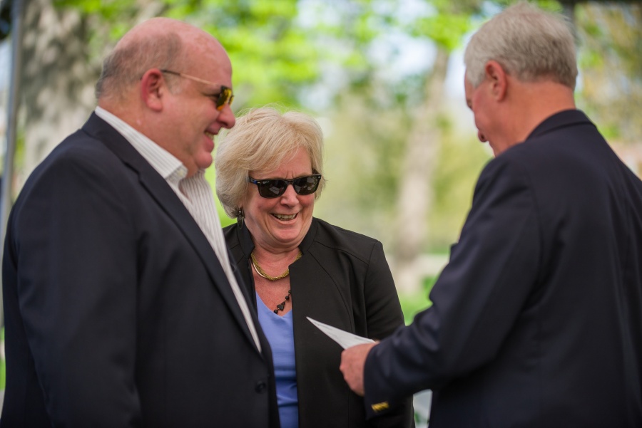 Outgoing UNH president Mark Huddleston with campus community members