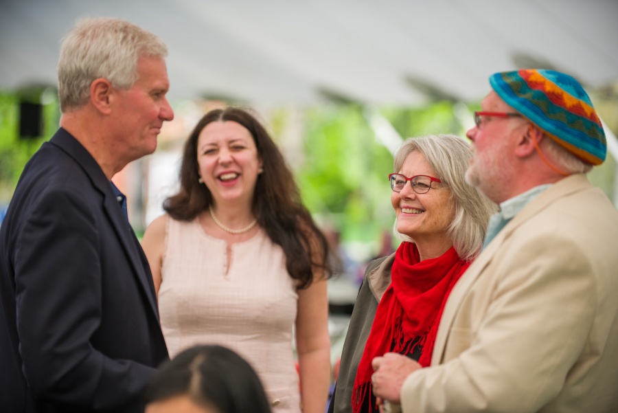 Outgoing UNH president Mark Huddleston with campus community members