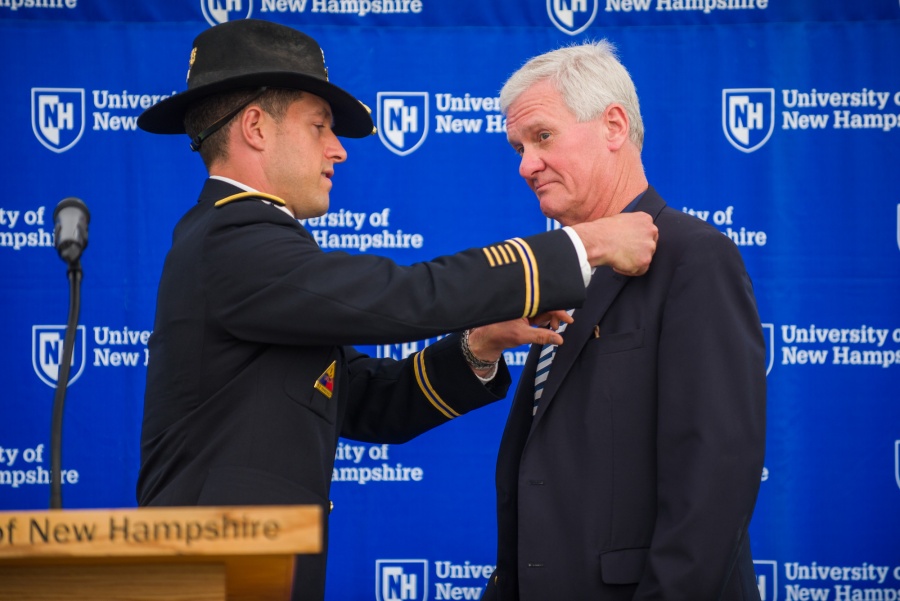 Outgoing UNH president Mark Huddleston with campus community members