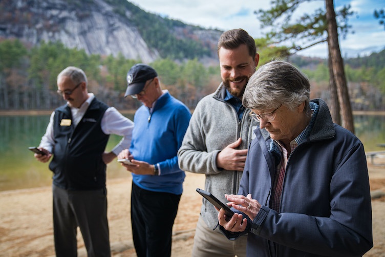 Bus tour participants at Echo Lake State Park