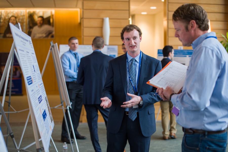 A University of New Hampshire student presenting research results during the 2018 Paul College of Business and Economics Undergraduate Research Conference