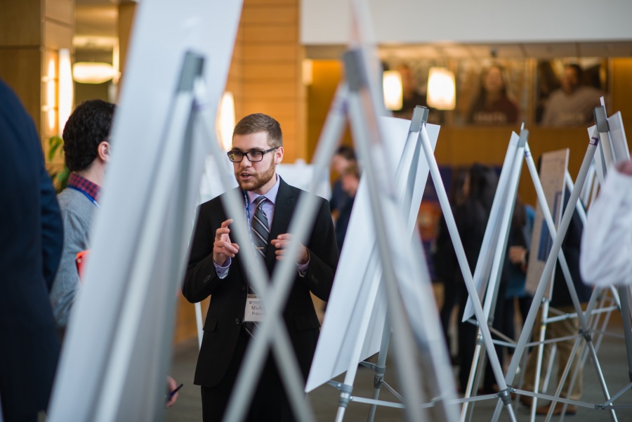 A University of New Hampshire student presenting research results during the 2018 Paul College of Business and Economics Undergraduate Research Conference