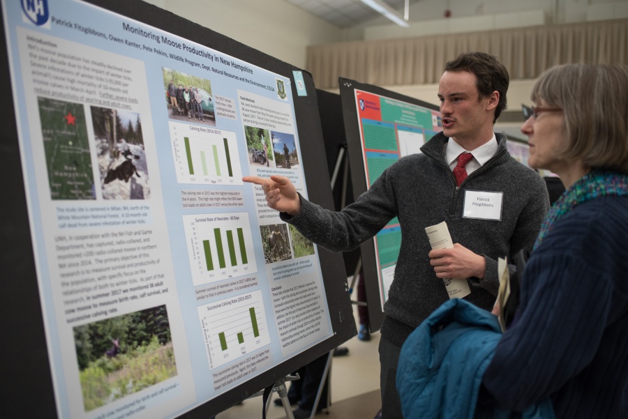 A UNH student in the College of Life Sciences and Agriculture presents the results of his research during the Undergraduate Research Conference 2018