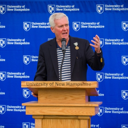 Outgoing UNH president Mark Huddleston with campus community members
