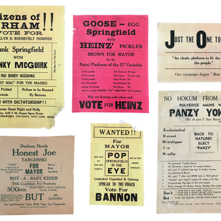 flyers from different UNH Mayoralty campaigns