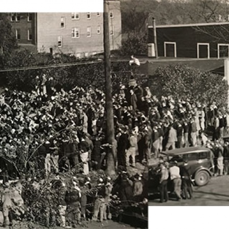 a crowd listening to a speaker during the UNH Mayoralty campaign 1931