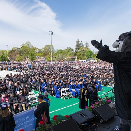 Gnarlz, UNH mascot, at Commencement 2016