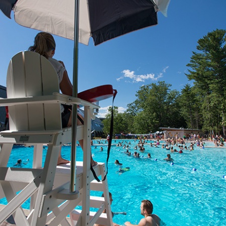 a lifeguard at UNH's new outdoor pool opening