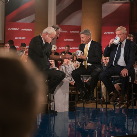 MSNBC's Chris Matthews, interviewing Libertarian presidential and vice presidential candidates Gary Johnson and Bill Weld at UNH