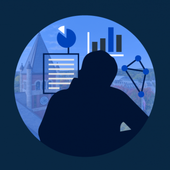 graphic of the silhouette of a researcher and UNH's Thompson Hall