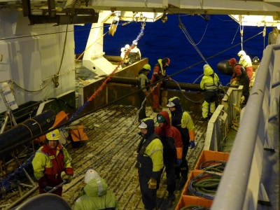 Researchers on a ship in the Arctic