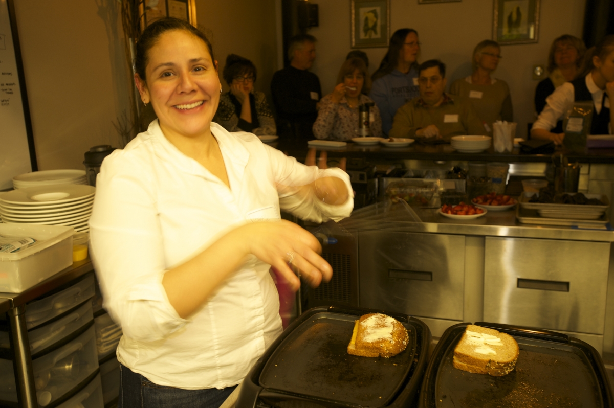 NH Sea Grant's Gabriela Bradt prepares seaweed grilled cheese