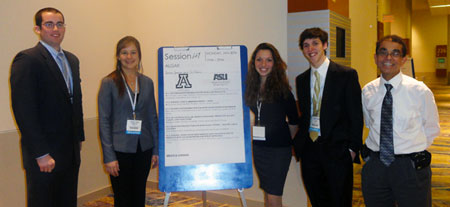 (l-r) Brian McConnell (Che, Jr.), Becky Wilson (ENE-IP, Sr.), Gina Chaput (Genetics, Jr.), Kyle Charmanski (Mech Eng-Sr.), and Dr. Farag at the Energy and Environment conference in Phoenix, Arizona.