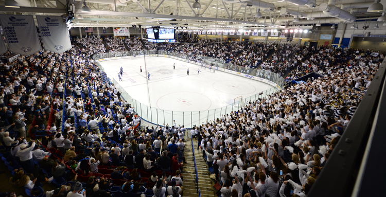 Long shot of fans filling stands in UNH Whittemore Center - Men's Ice Hockey