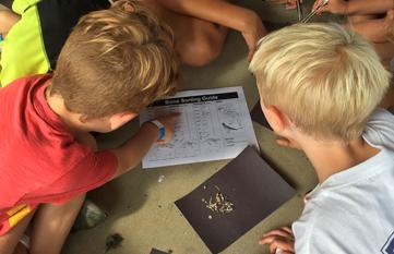 Two children at Camp Wildcat looking at pamphlet together