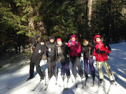 International students cross country skiing